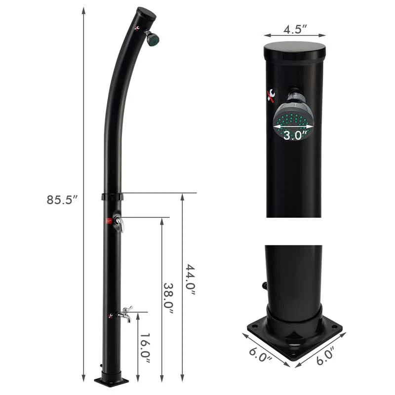 7.2 FT 5.3 Gallon Outdoor Solar-Heated Shower with 360° Rotating Shower Head & Foot Shower for Poolside Beach