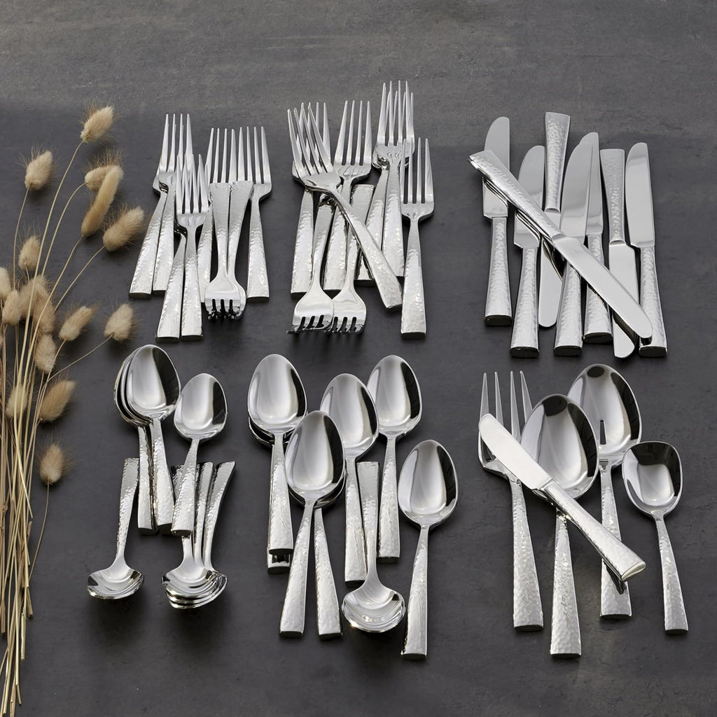 Oneida Silverware Set, Cabria 45-Piece Fine Flatware Set, Service For 8, 18/10 Stainless Steel, Dishwasher Safe, Knives Spoons And Forks Set, Home & Kitchen Serving Utensils (Silver, 45 Piece)