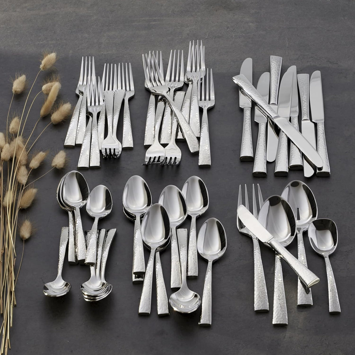 Oneida Silverware Set, Cabria 45-Piece Fine Flatware Set, Service For 8, 18/10 Stainless Steel, Dishwasher Safe, Knives Spoons And Forks Set, Home & Kitchen Serving Utensils (Silver, 45 Piece)