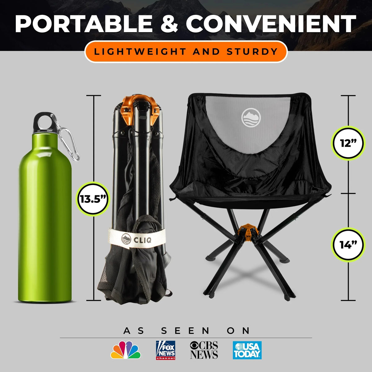 CLIQ Portable Folding Chair for Camping, Supports 300 Lbs