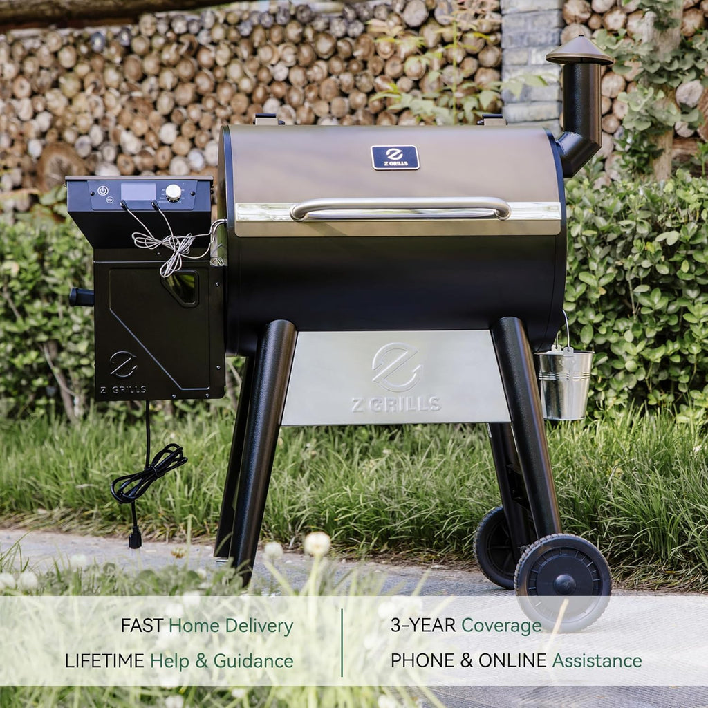 Z GRILLS Wood Pellet Grill Smoker with 552 Cooking Area & Front Shelf for Outdoor BBQ, Smoke, Bake and Roast, 550C