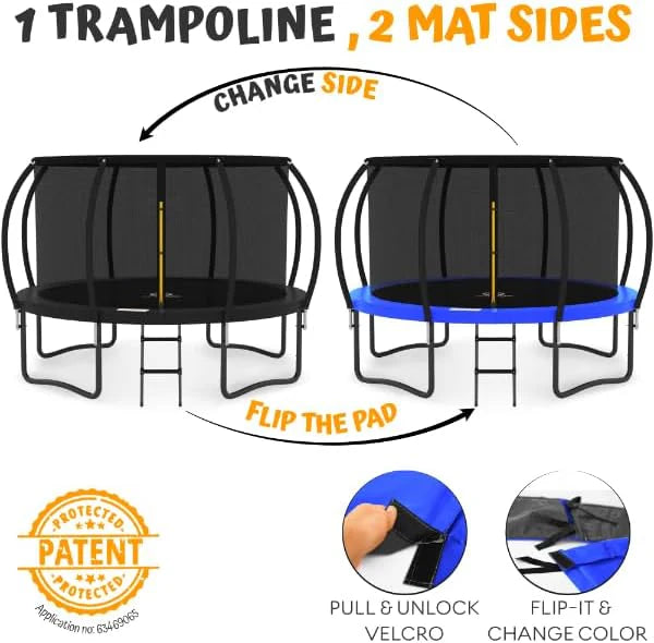 JUMPZYLLA Trampoline 8FT 10FT 12FT 14FT 15FT 16FT Trampoline with Enclosure - Recreational Trampolines with Ladder and AntiRust Coating, ASTM Approval Outdoor Trampoline for Kids