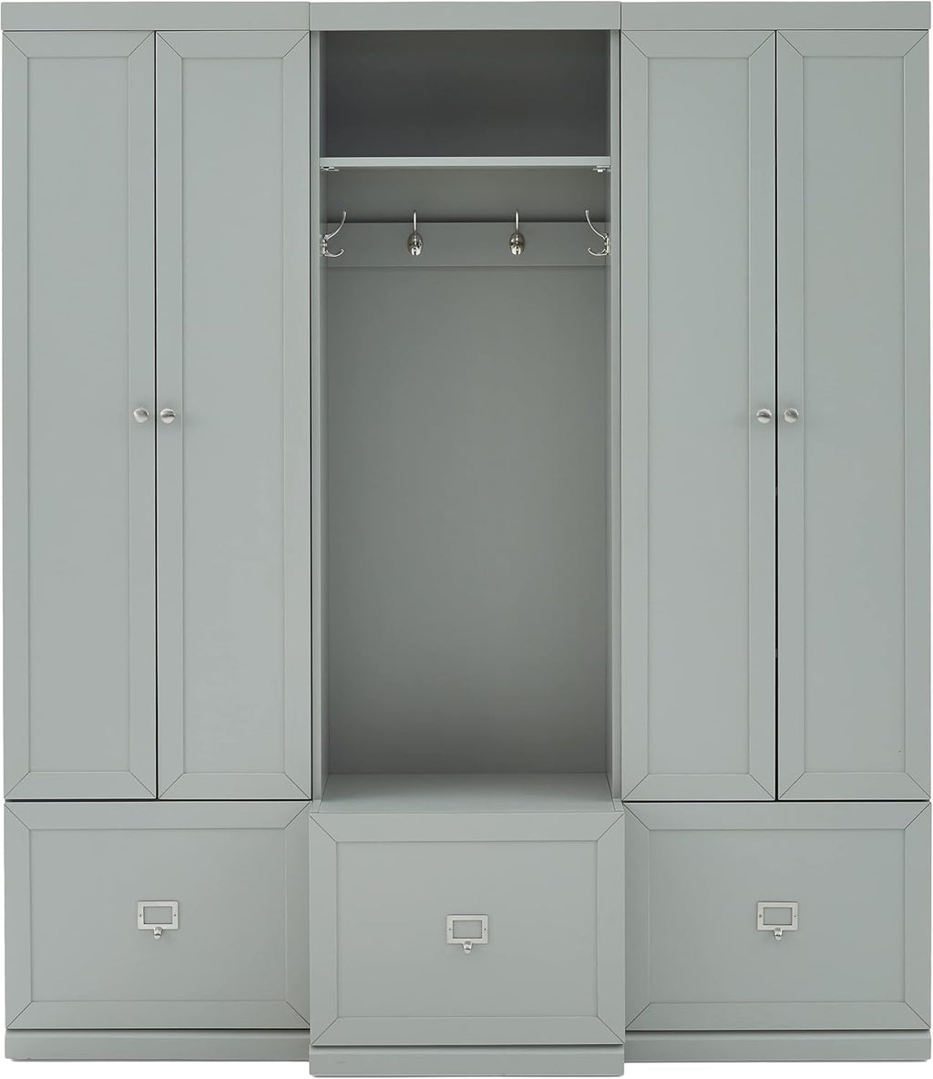 Crosley Furniture Harper 3-Piece Hall Tree and Storage Cabinet Set with Entryway Bench and Hooks for Hanging, Gray
