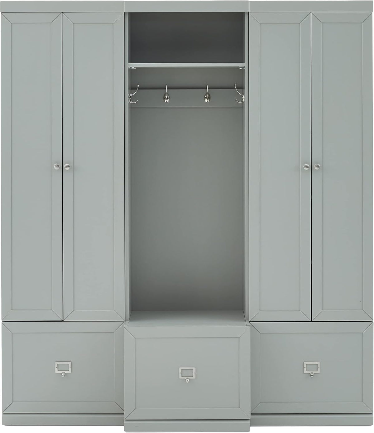 Crosley Furniture Harper 3-Piece Hall Tree and Storage Cabinet Set with Entryway Bench and Hooks for Hanging, Gray