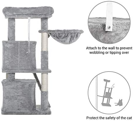 Hey-brother 41.34 inches Cat Tree with Scratching Board, 2 Luxury Condos, Cat Tower