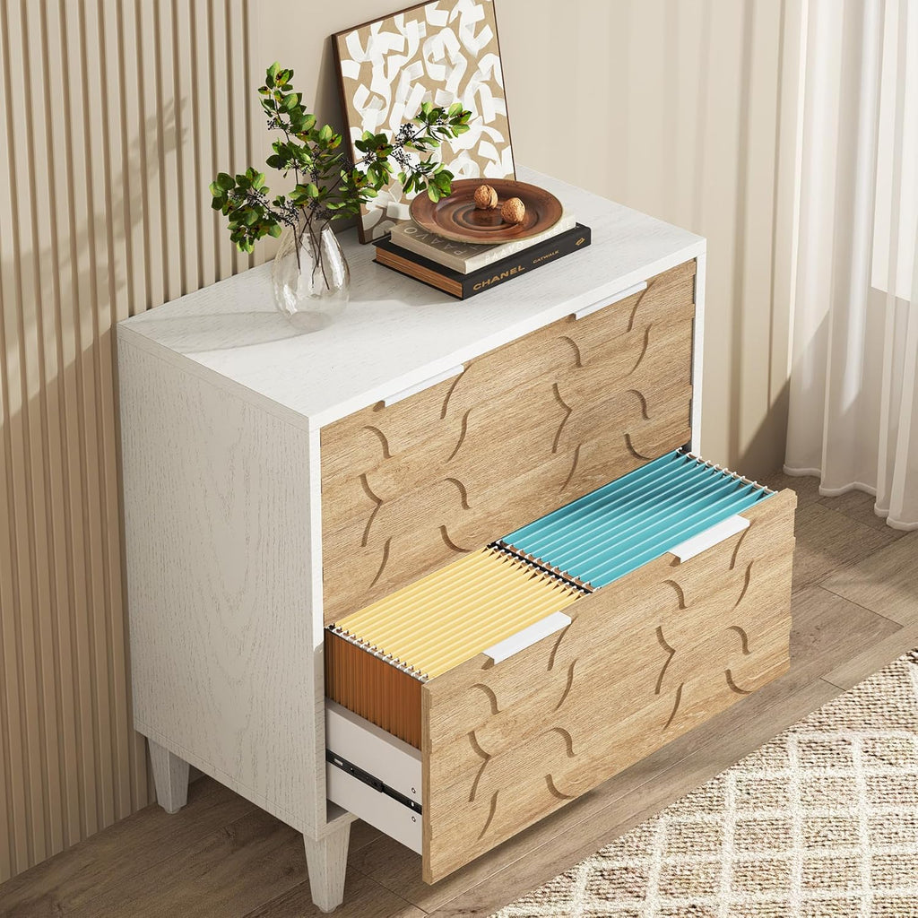 Tribesigns 2-Drawer File Cabinet, Lateral Filing Cabinet for A4/Letter/Legal Size, Office Storage Cabinet, Printer Stand with Storage Drawer for Home Office, White & Walnut
