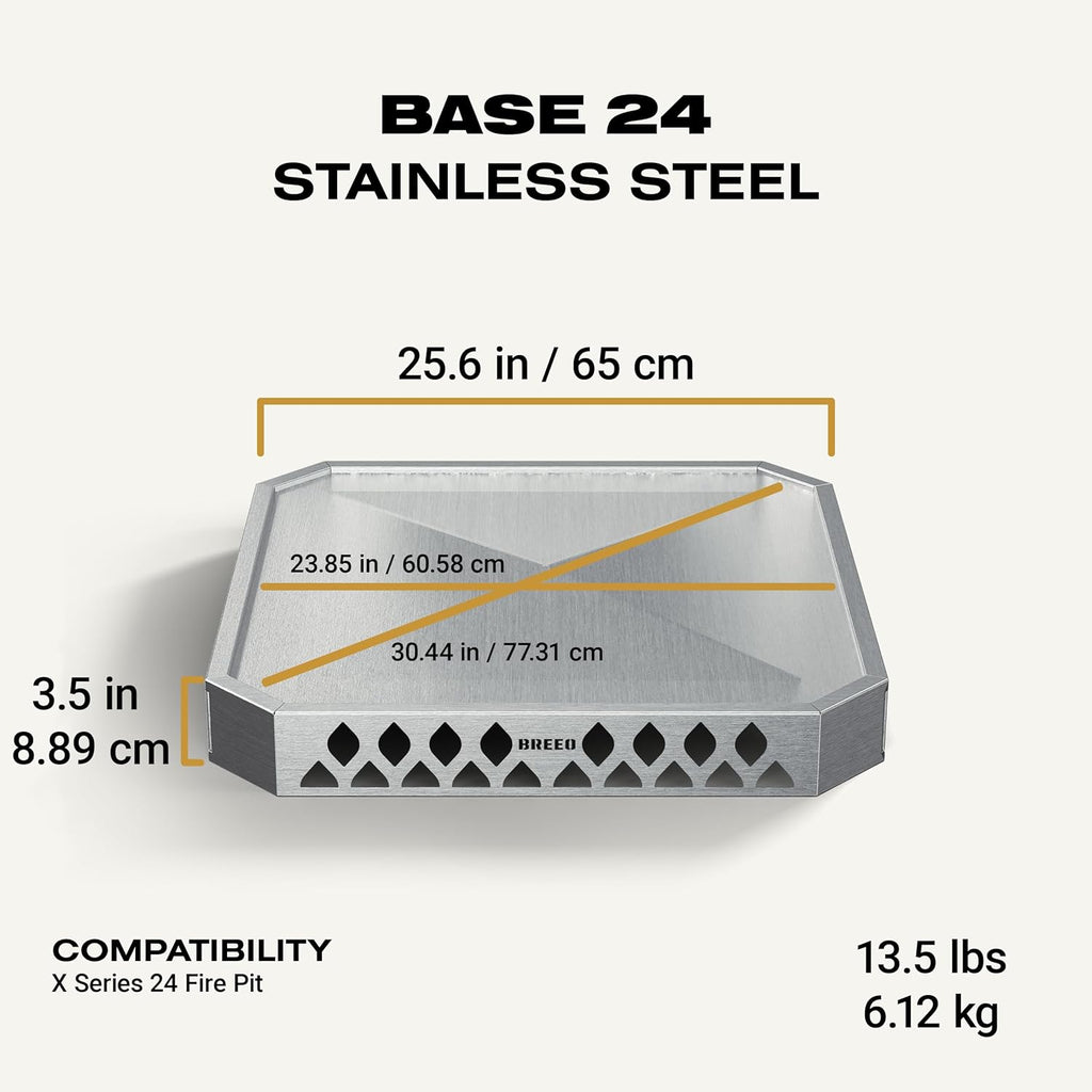 Breeo Base X24 (25.6 Inch) - Fire Pit Mat for Deck Protection - Multi Surface Safe - Superior Heat Protection and Airflow - Stainless Steel Fire Pit Accessory for Outside & Outdoor Surfaces - USA Made
