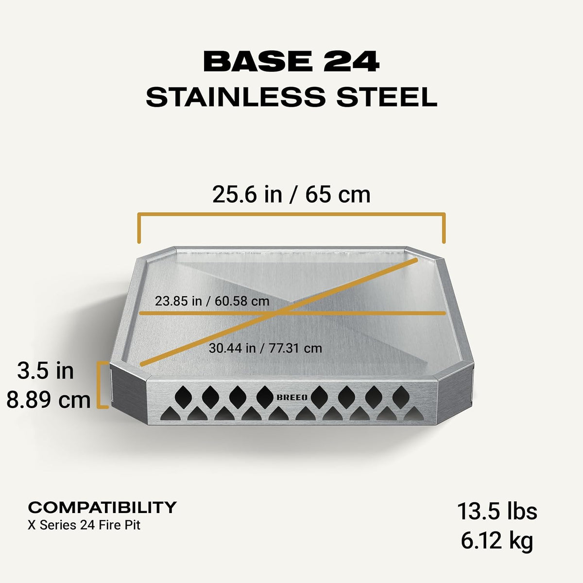 Breeo Base X24 (25.6 Inch) - Fire Pit Mat for Deck Protection - Multi Surface Safe - Superior Heat Protection and Airflow - Stainless Steel Fire Pit Accessory for Outside & Outdoor Surfaces - USA Made