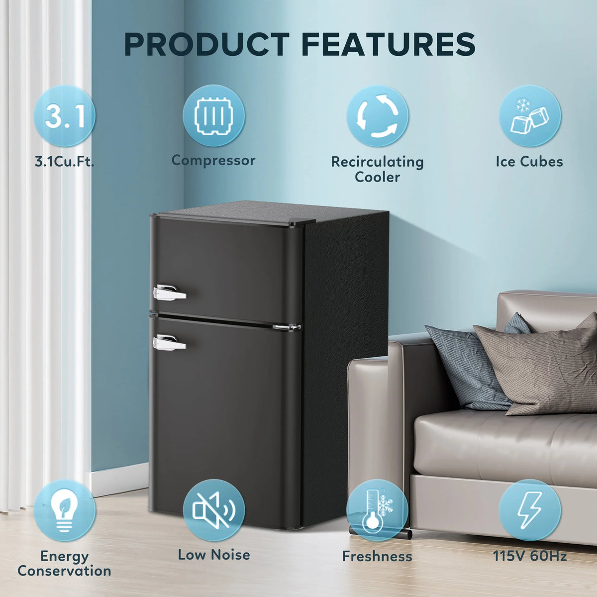 3.2 cu. ft. 2-Door Mini-Refrigerator in Black