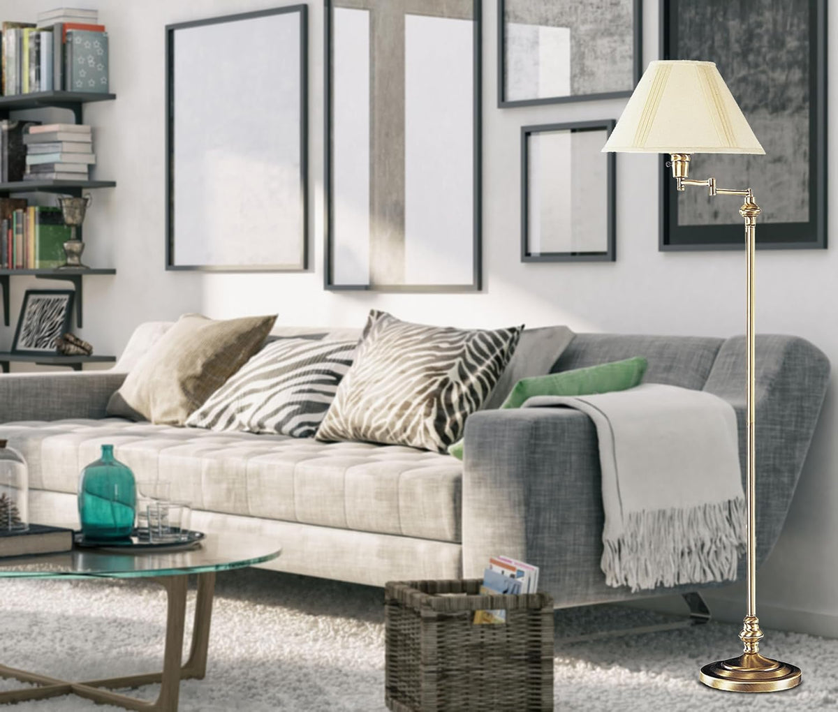 Cal Lighting BO-314-AB Transitional Swing Arm Floor Lamp, Antique Bronze