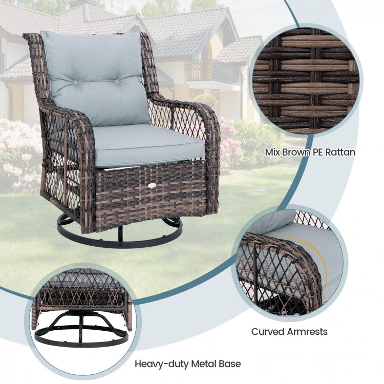 3 Pieces Outdoor Swivel Rocker Set with Small Side Table