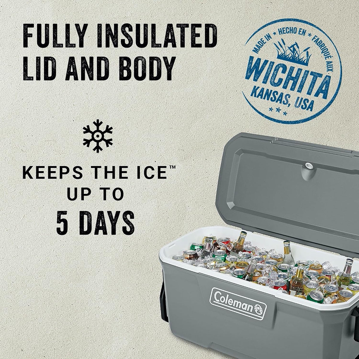 Coleman Classic Series Insulated Portable Wheeled Cooler, Leak-Resistant Outdoor Hard Cooler Keeps Ice up to 5 Days, 100-Quart