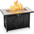 BALI OUTDOORS 42 inch Propane Fire Pit Patio Outdoor Fire Pit Table Large Black Firepits for Outside Rectangular
