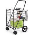 Jumbo Folding Shopping Cart Large Rolling Grocery Utility Cart with Double Basket & 360° Swivel Wheels