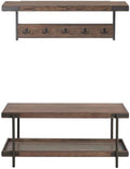 Alaterre Furniture Kyra 42" Oak and Metal Entryway Coat Hook with Shelf and Bench Set - Rustic Industrial Style - Solid Wood Tray Tops - Black Double Hooks - Easy Assembly