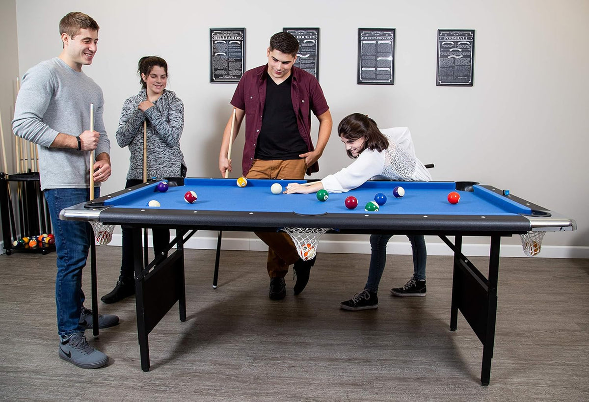 Hathaway Fairmont 6 Ft Portable Pool Table, Adults Folding Billiards Tables for Game Room with Easy Foldable Storage, Includes Full Set of Billiard Balls, Cues, Chalk & Brush