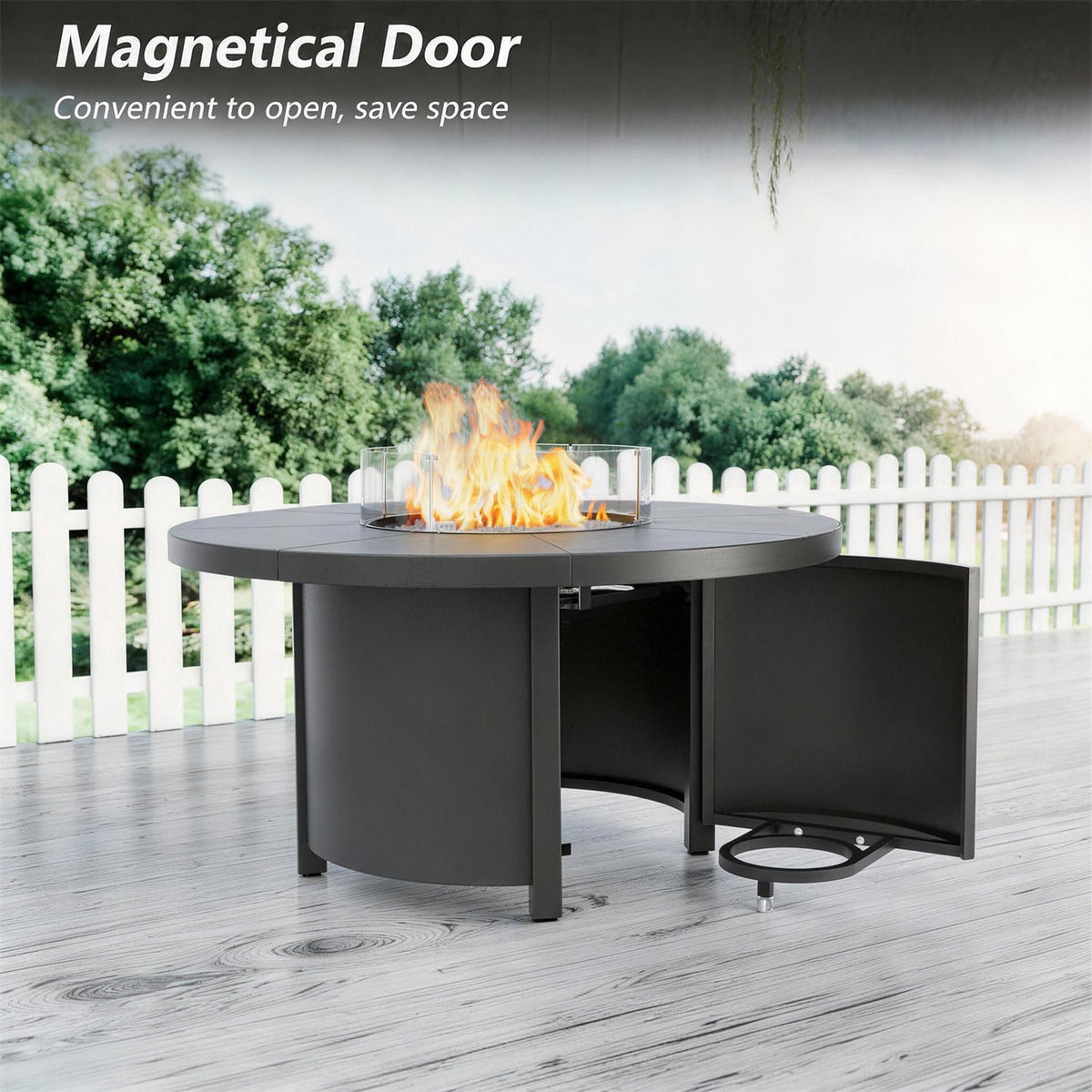 48" Round Propane Fire Pit,Steel Tabletop Fire Pit w Lava Rocks,55000 BTU Auto-Ignition CSA Certified Gas Fire Pits with Lid & Windproof Glass for Outdoor,Patio,Backyard
