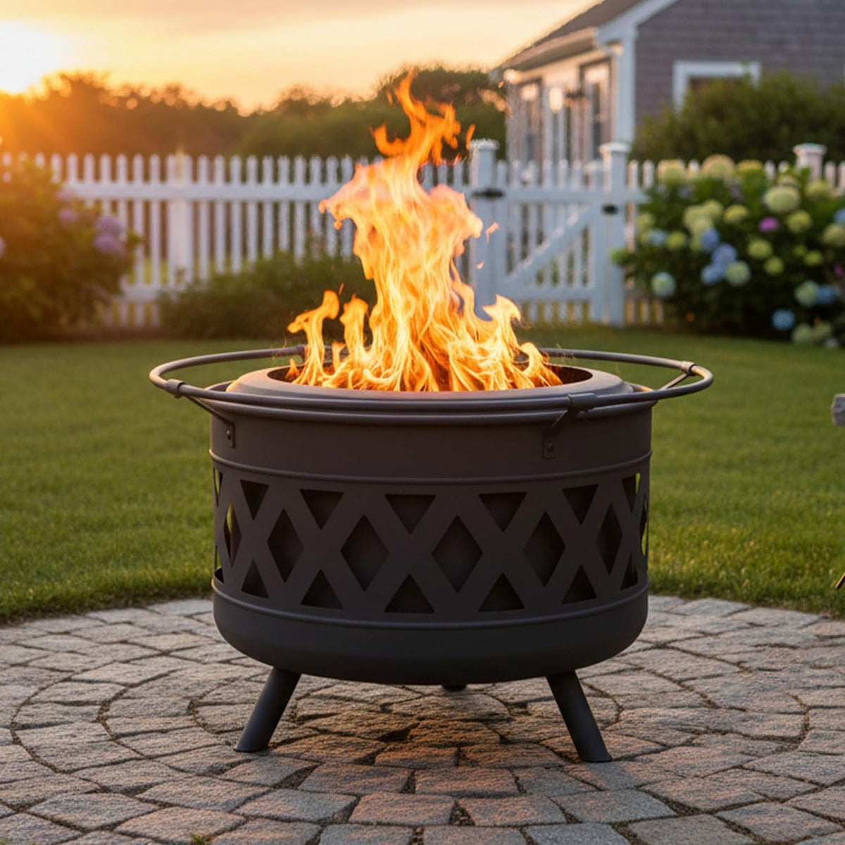 Sunnydaze 30-Inch Crossweave Smokeless Wood-Burning Fire Pit with Cover and Poker - Steel Outdoor Smokeless Fire Pit for the Backyard