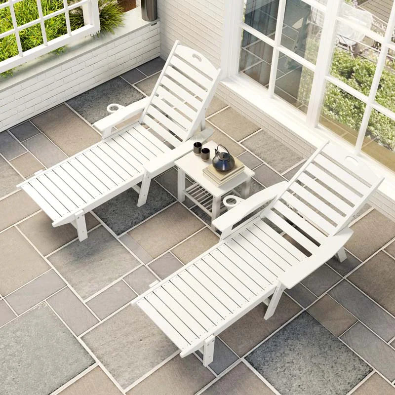 Outdoor Chaise Lounge Chair with 4-Position Backrest & Cup Holder, Weatherproof HDPE Reclining Patio Chair for Poolside, Backyard, Garden
