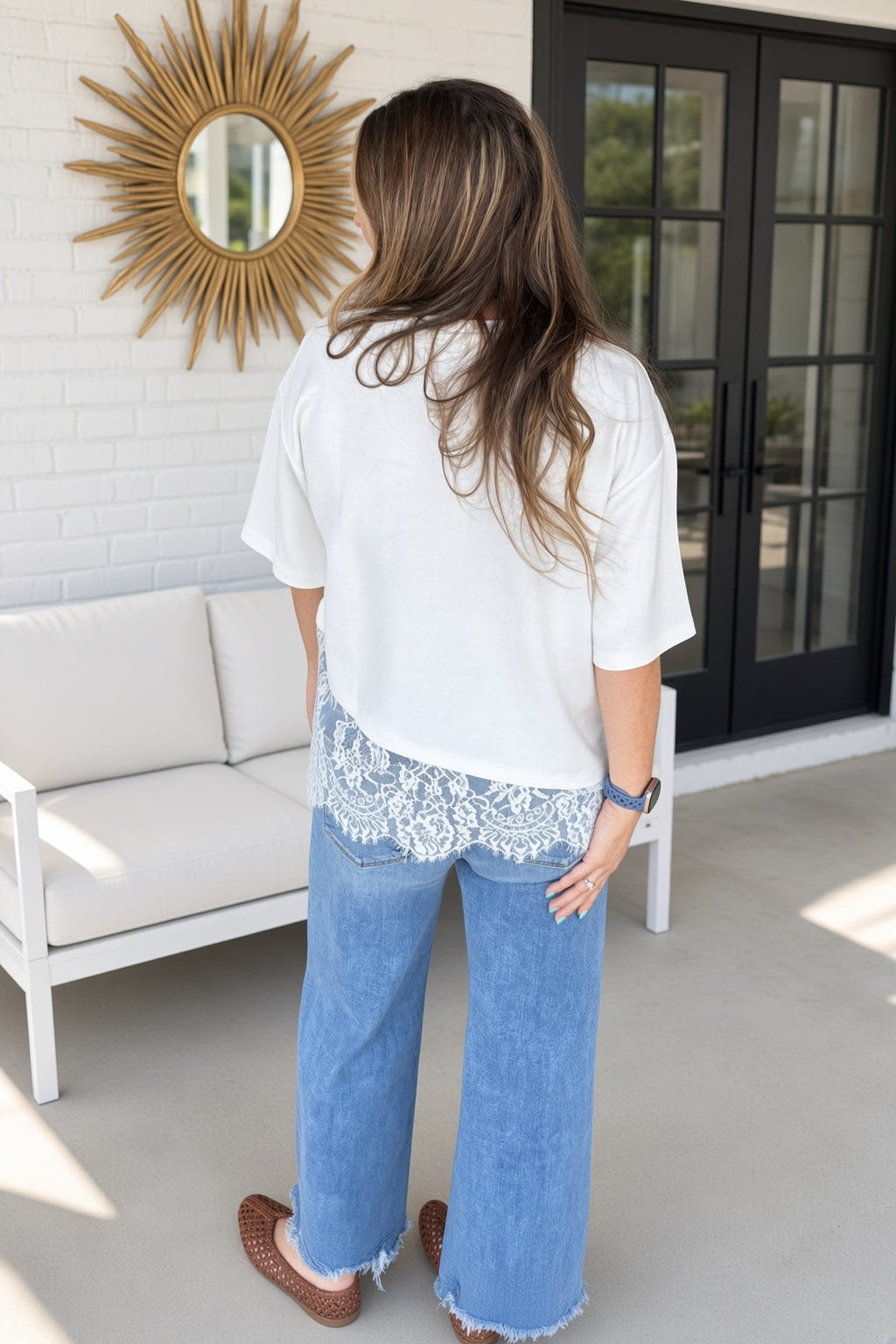 Add A Touch Of Lace Short Sleeve Top-Off White - view 3