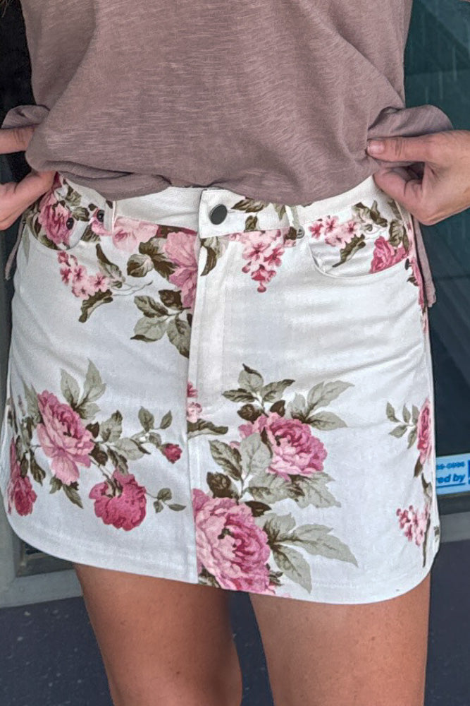 Donna Floral Denim Mini Skirt-Natural/Pink - view 2