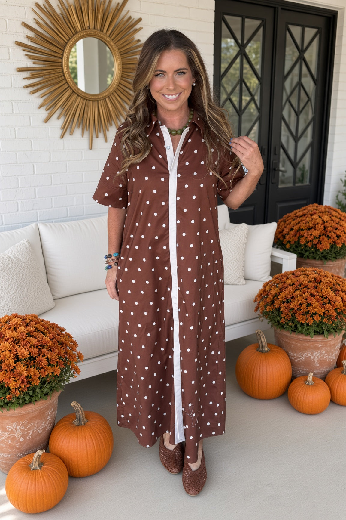 Dots Are Fun Midi Dress-Brown