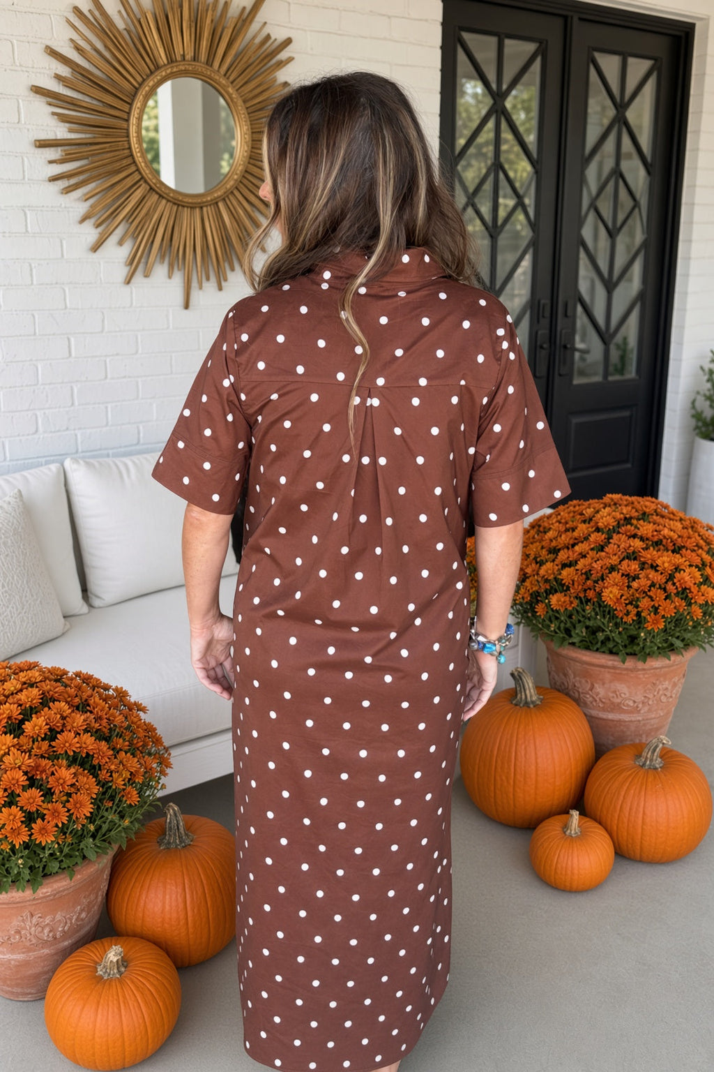 Dots Are Fun Midi Dress-Brown - view 3