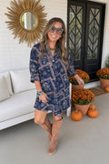 Front Porch Swinging Collared Shirt Dress-Denim