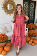 Harvest Harmony Geometric Print Maxi Dress-Rust