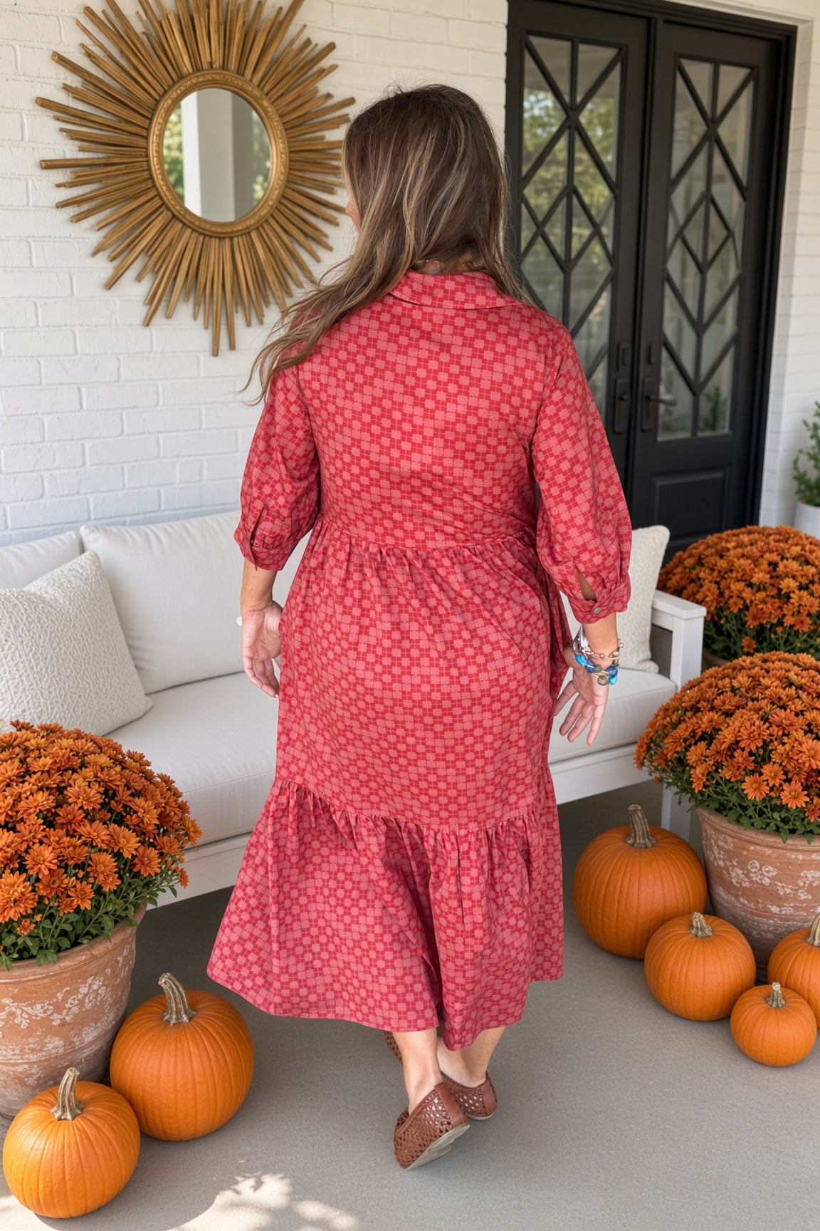 Harvest Harmony Geometric Print Maxi Dress-Rust - view 4