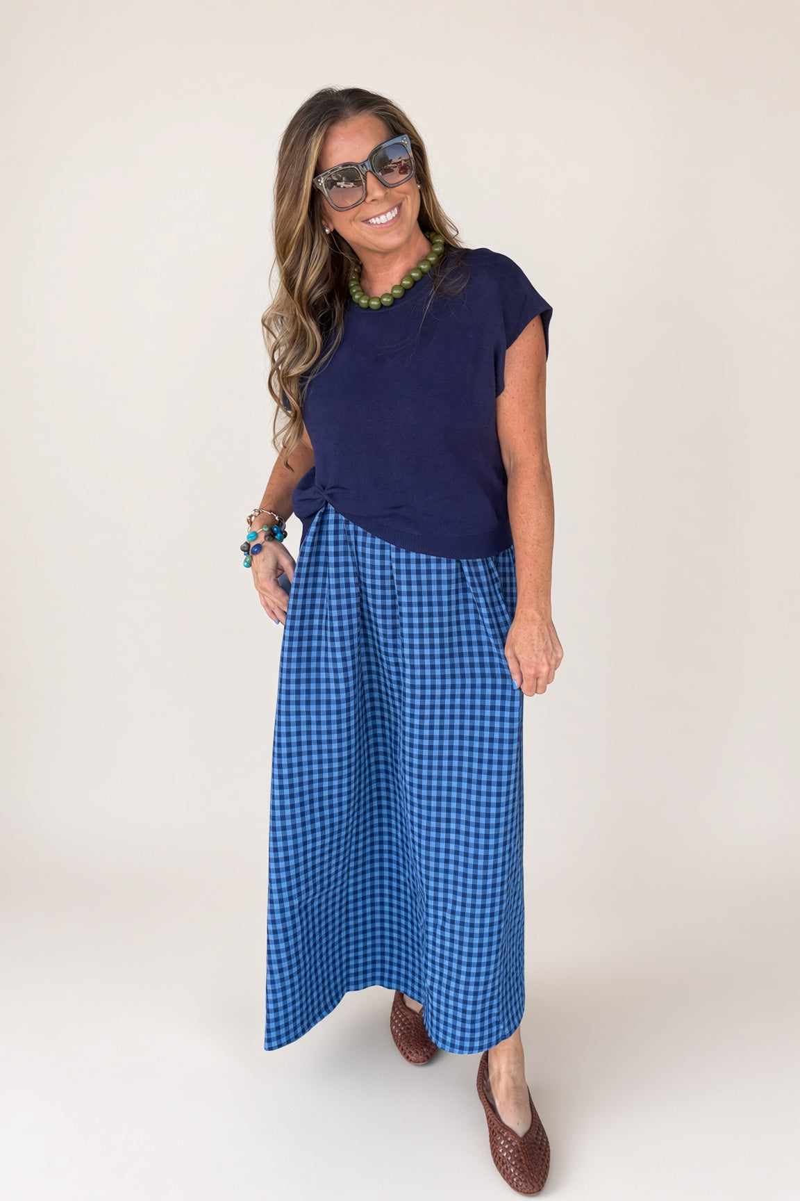 It's Gingham Time Layered Maxi Dress-Navy - view 2