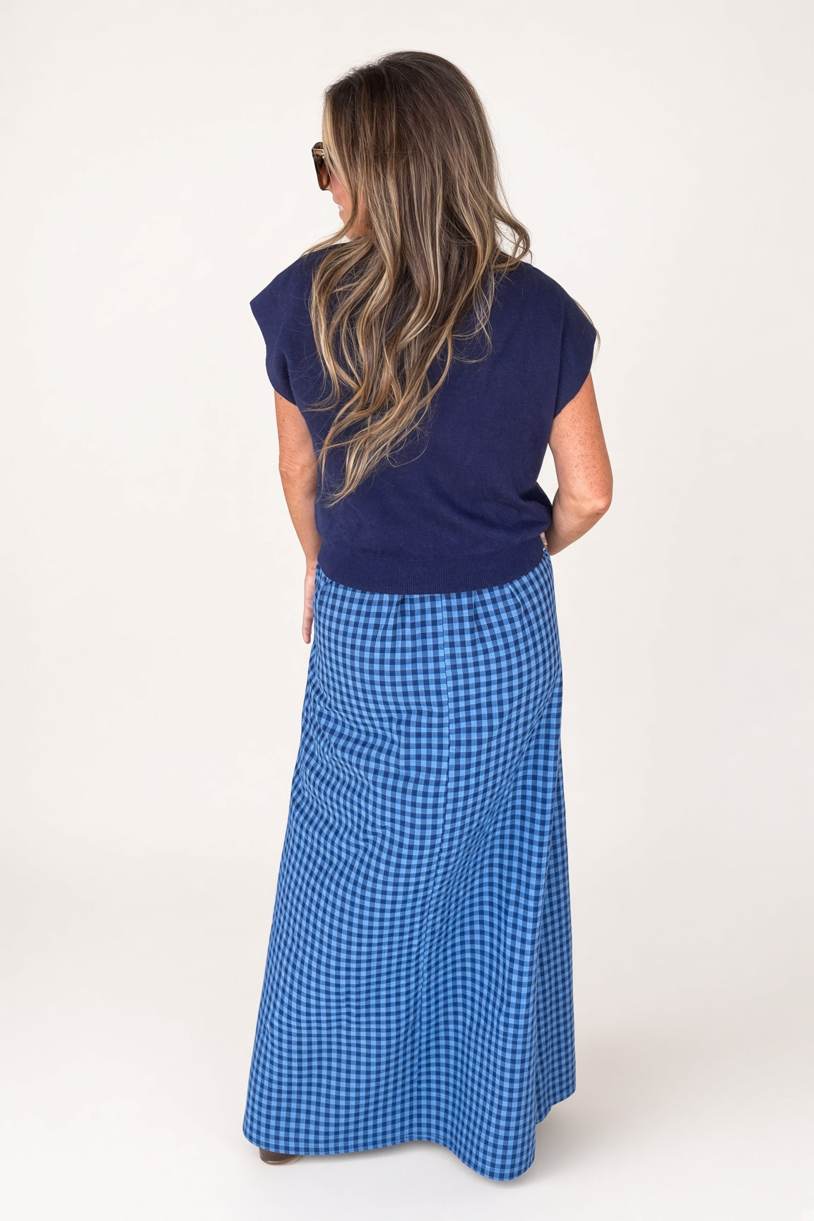 It's Gingham Time Layered Maxi Dress-Navy - view 3