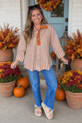 Pearls Of Wisdom Striped Top-Caramel