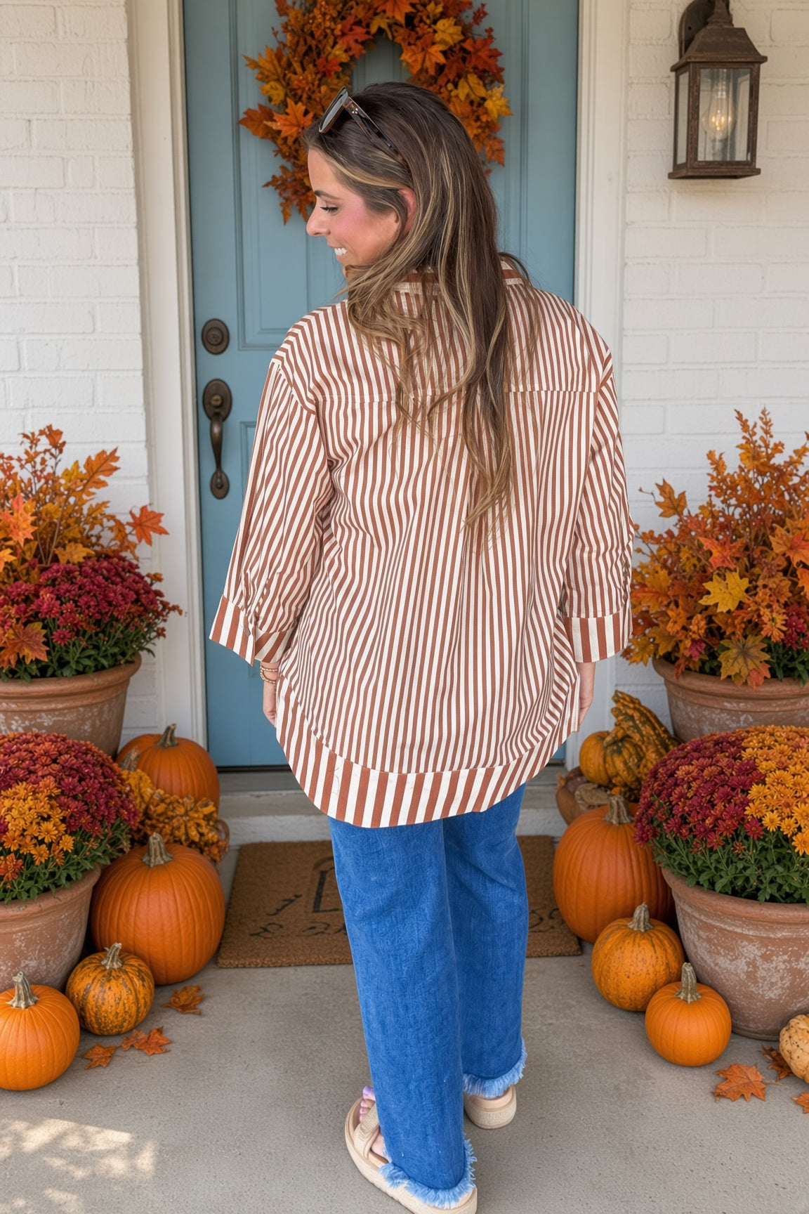 Pearls Of Wisdom Striped Top-Caramel - view 4