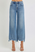 Risen Jeans-High Rise Crop Wide Step Hem Jeans-Medium