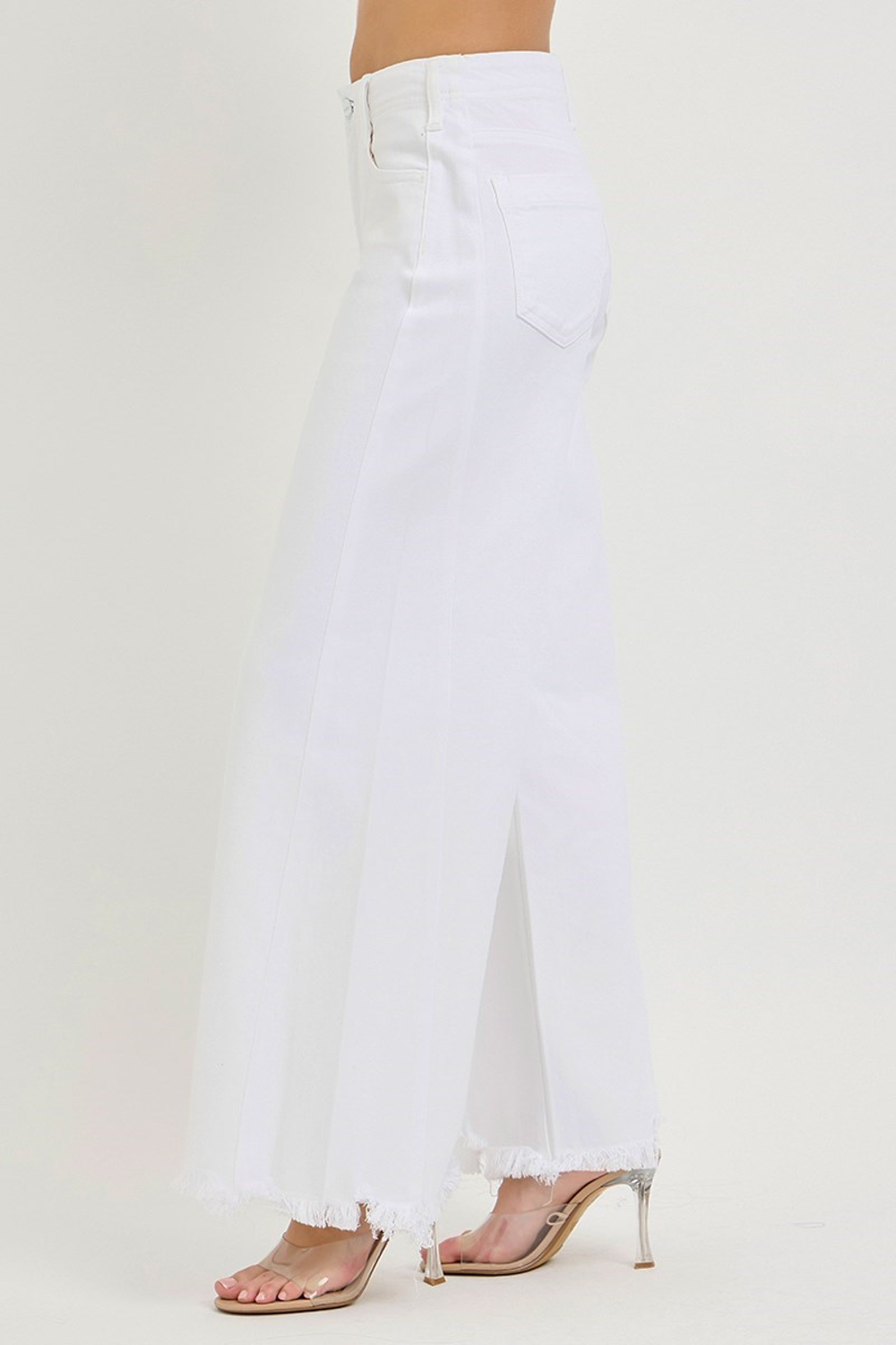 Risen Jeans-High Rise Palazzo Frayed Hem Denim-White - view 2