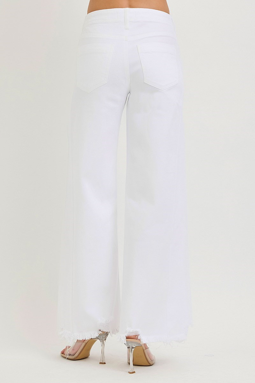 Risen Jeans-High Rise Palazzo Frayed Hem Denim-White - view 3