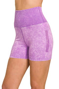 Stone Washed Seamless High Waist Biker Shorts