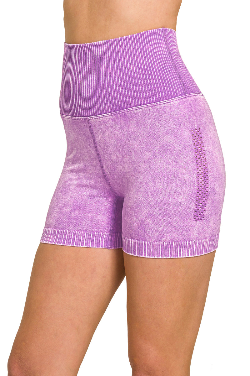 Stone Washed Seamless High Waist Biker Shorts