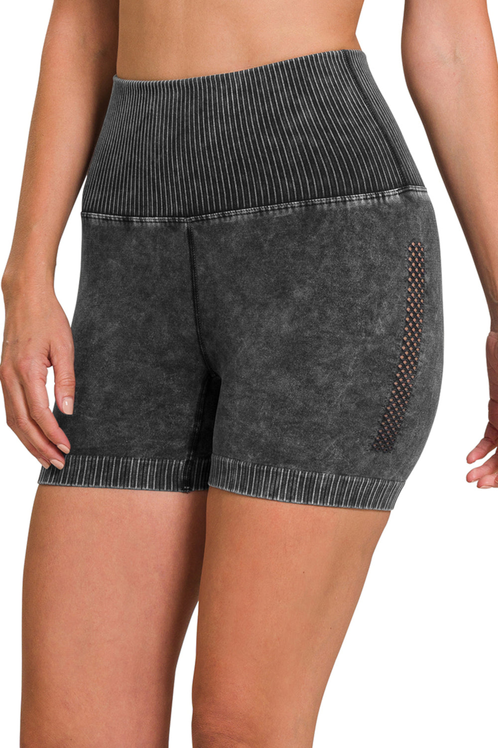 Stone Washed Seamless High Waist Biker Shorts - view 2