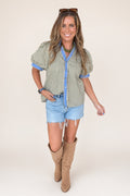 Sweet As Can Be Striped Top-Olive