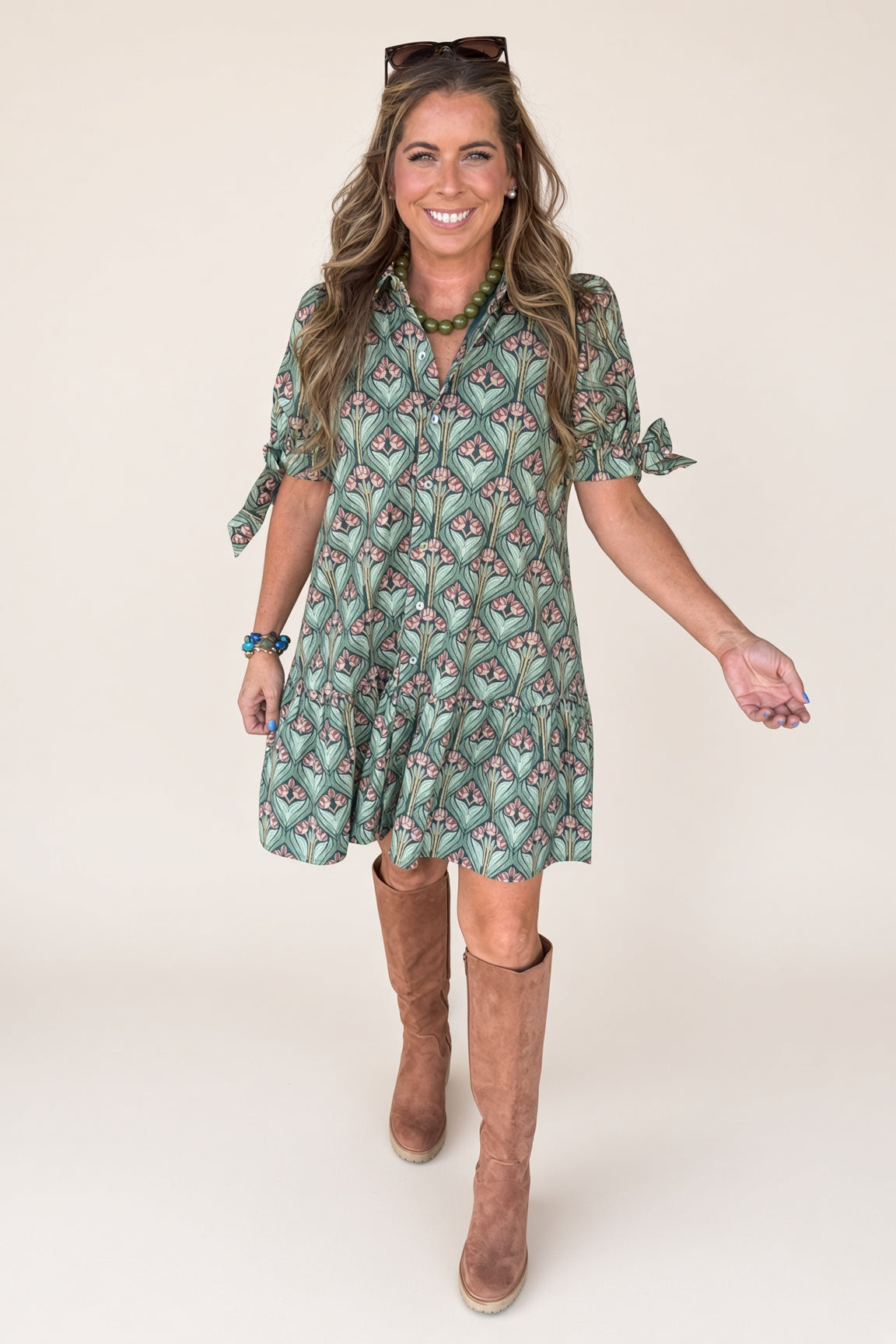 Weekends In Savannah Floral Mini Dress-Green