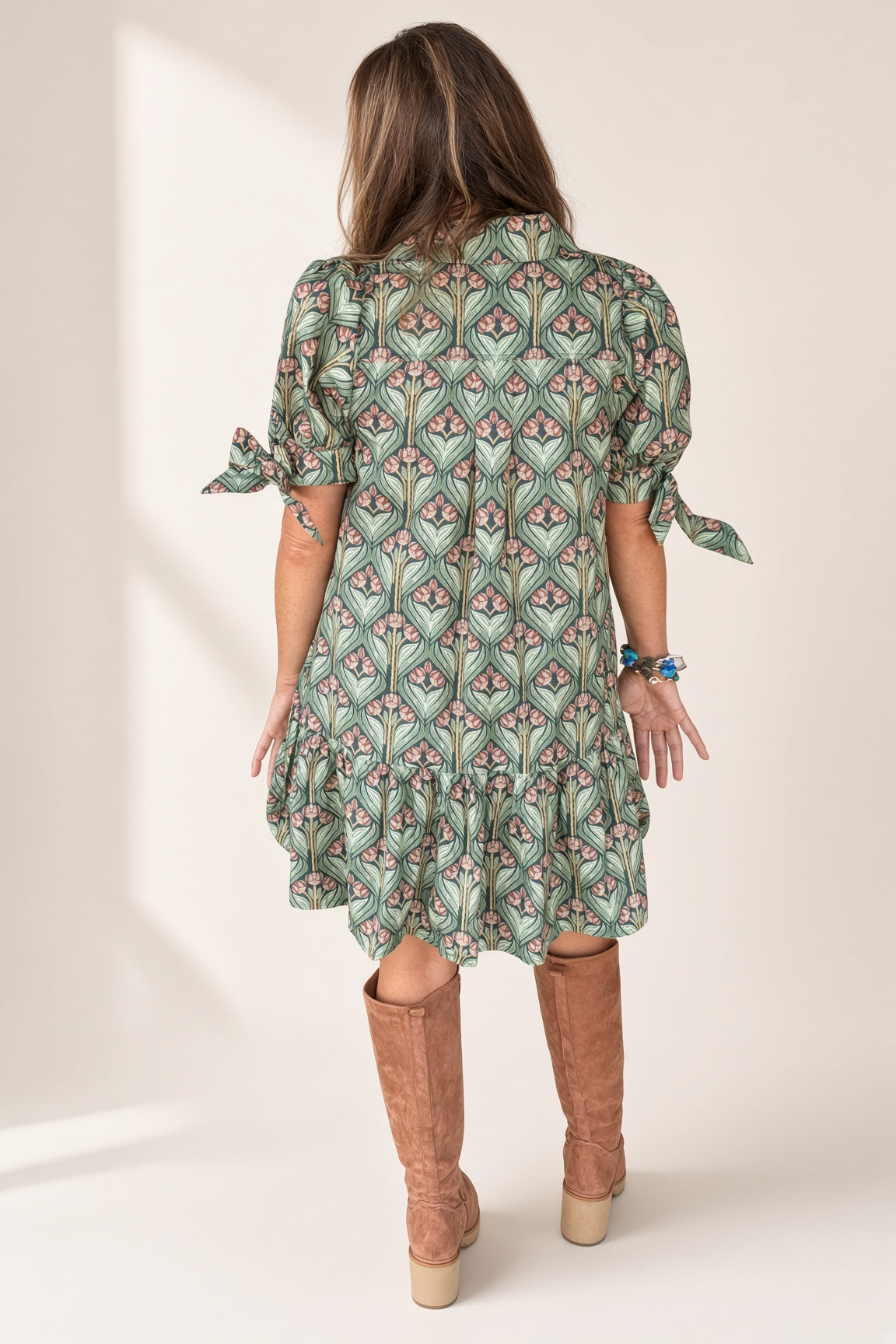 Weekends In Savannah Floral Mini Dress-Green - view 4